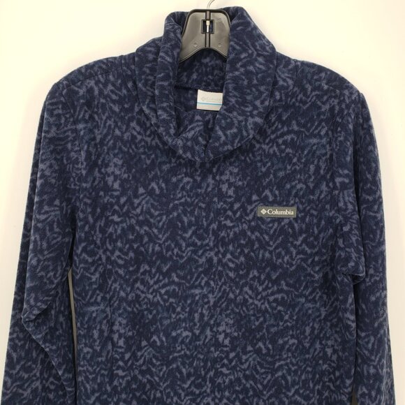 Columbia Abstract Cowl Neck Fleece Tunic Top S Womens Zipper Pockets Navy Blue - Picture 3 of 7